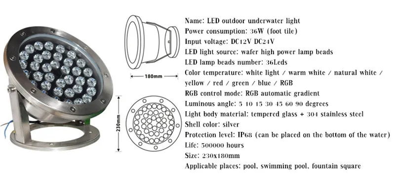 Светодиодный подводный светильник 6 Вт, 12 Вт, 18 Вт, 24 Вт, 36 Вт, IP68 RGB светильник s, уличный водонепроницаемый красочный светильник для воды, прожектор для бассейна, фонтан, светильник
