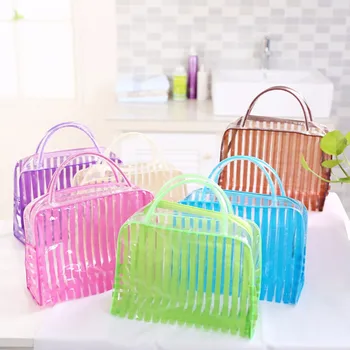 

5 Colors Transparent Stripe Cosmetic Bag PVC Zipper Portable Waterproof Makeup Tool Storage Ladies Bag Makeup Organizer