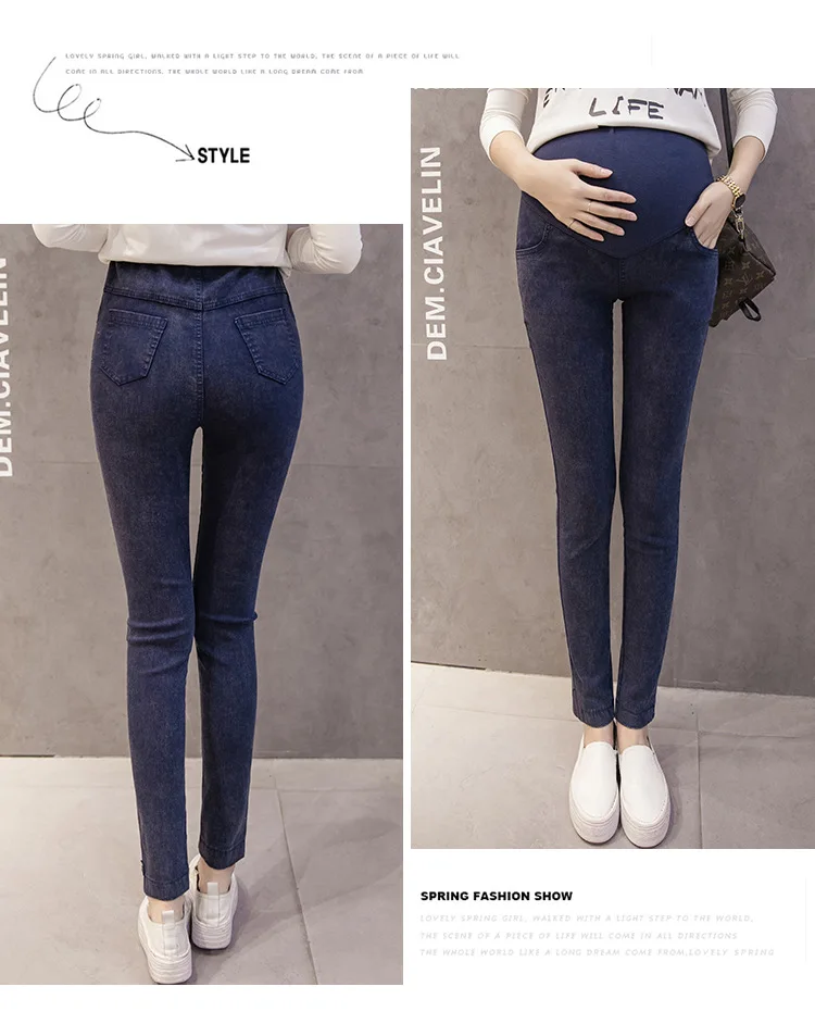 Maternity Waistband Elastic Pants Pregnant Women Clothes Fashion Black Navy Blue Denim Leggings M L XL XXL XXXLJeans Trousers