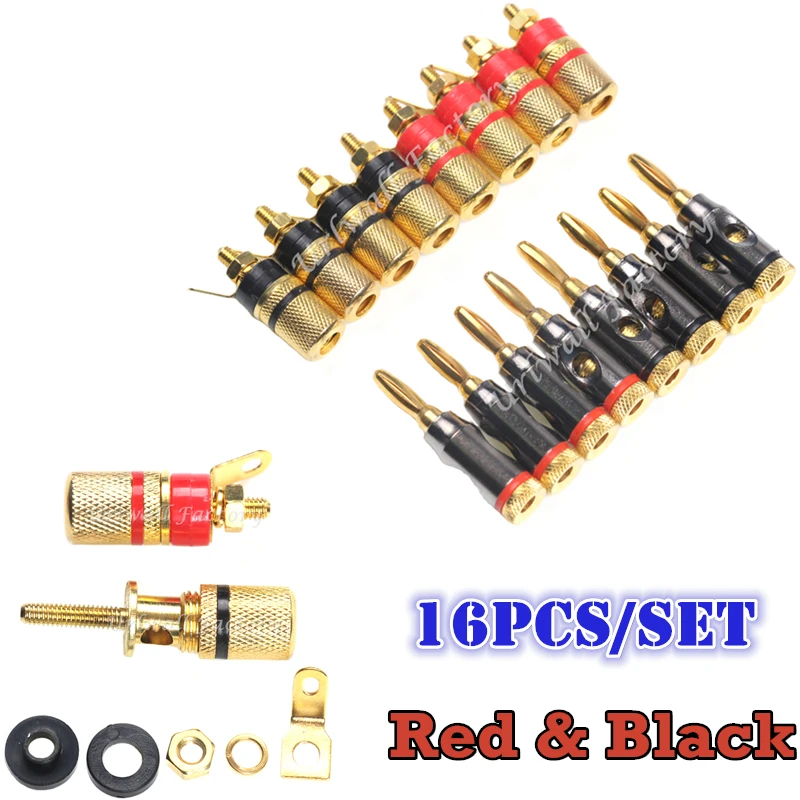 16pcs/Set 24k Gold Plated Banana Plugs Audio Speaker Terminal Binding