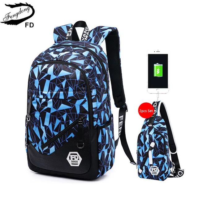 Fengdong Men Usb Backpack Male Chest Bag College Student Travel Fengdong Men Usb Backpack Male Chest Bag College Student Travel High School Bags For Agers