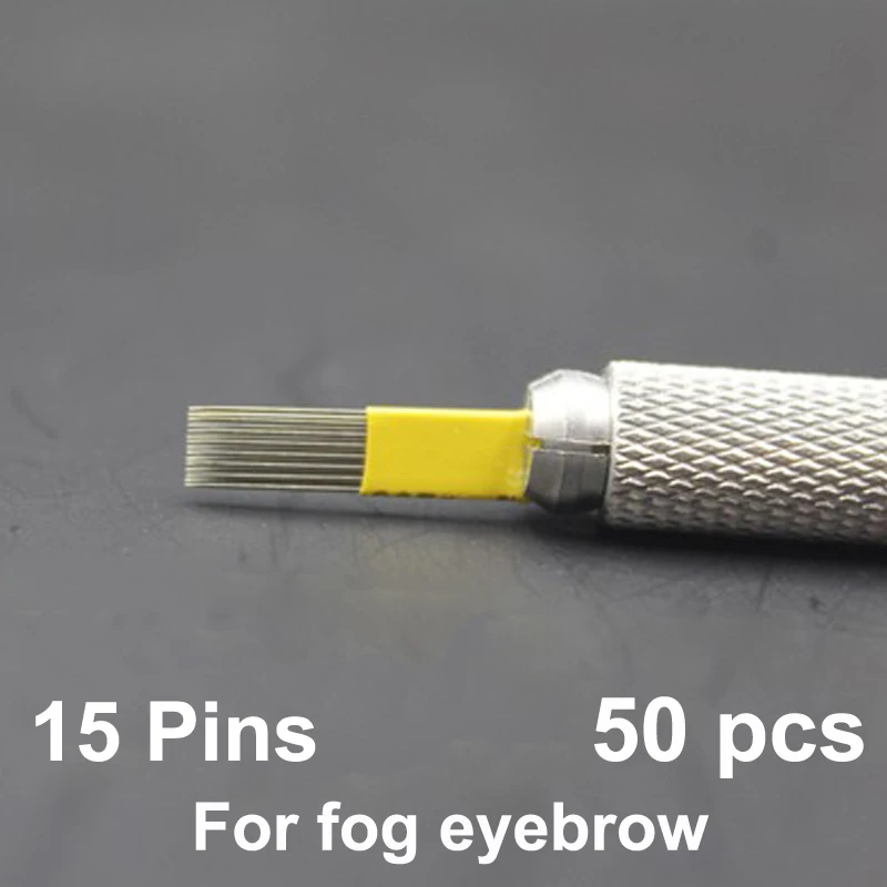 

50PCS 15 Pin Double Needles Blade For Permanent Eyebrow tattoo needle tips Manual Beauty Makeup microblading blades fog eyebrow