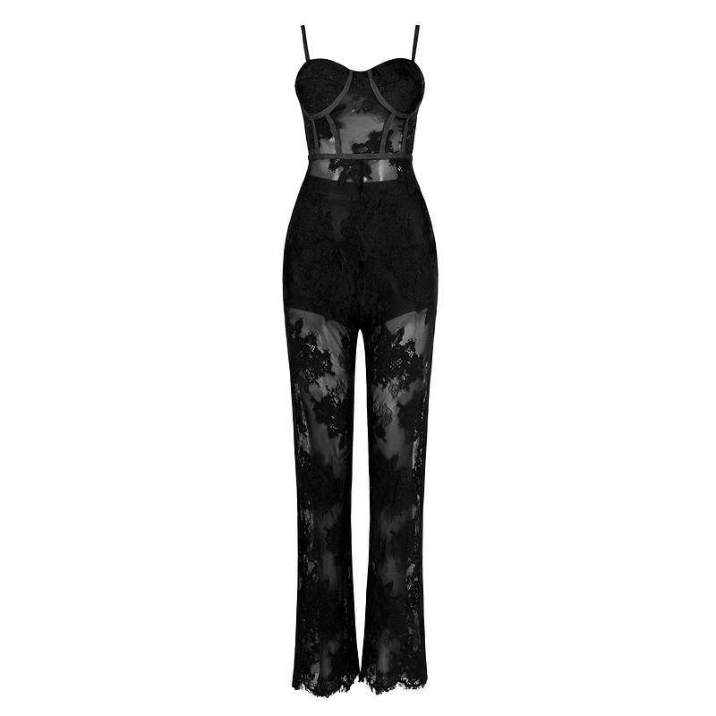 Beateen 2018 New Jumpsuits Full Length Mesh Lace Regular Bodycon Bandage Jumpsuits Fashion For Lady Hot
