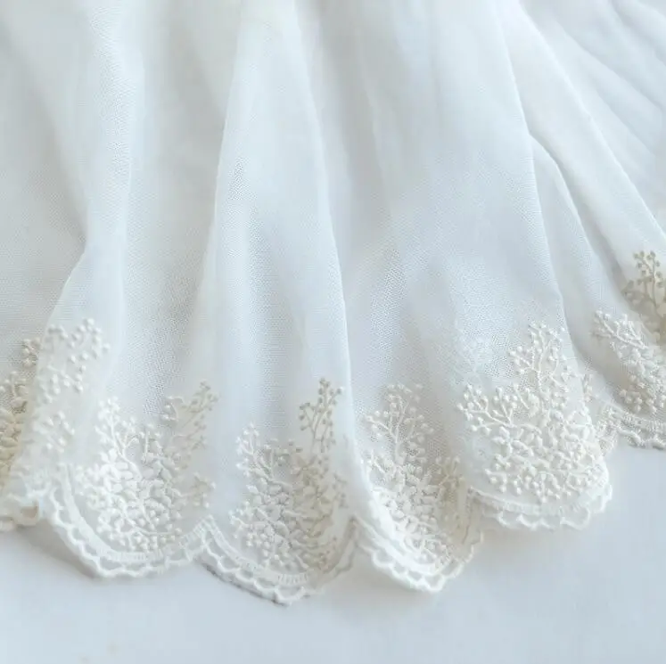 

2 Meters/Lot 22cm Wide Pretty Cotton Beige Lace Trims Fabric and Ribbons For Wedding Dress