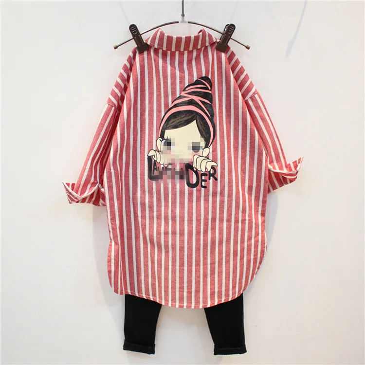 

2017 new spring baby girls outfits striped cotton kids outfits for girl bule&red girls jacket turn down collar children blouses