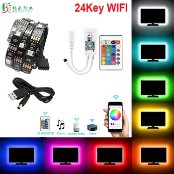 

DC5V USB LED TV Light 5050 RGB Strip Tape Bias Waterproof Smart WIFI Controller 24Key Remote 1M 2M 5M PC Backlight Flexible Rope
