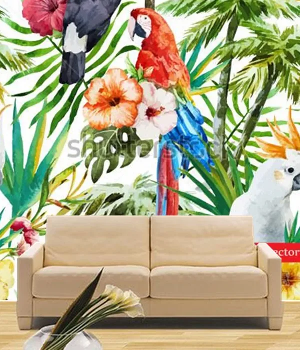 Пользовательские 3d фрески джунгли toucans Акварельная живопись papel де parede бар отеля
