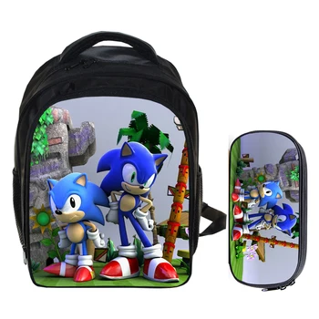 

13 Inch Mario Bros Sonic Boom the Hedgehog Boys School Backpacks Children Bagpack Kids Cartoon Mochila Pencil Bag Sets