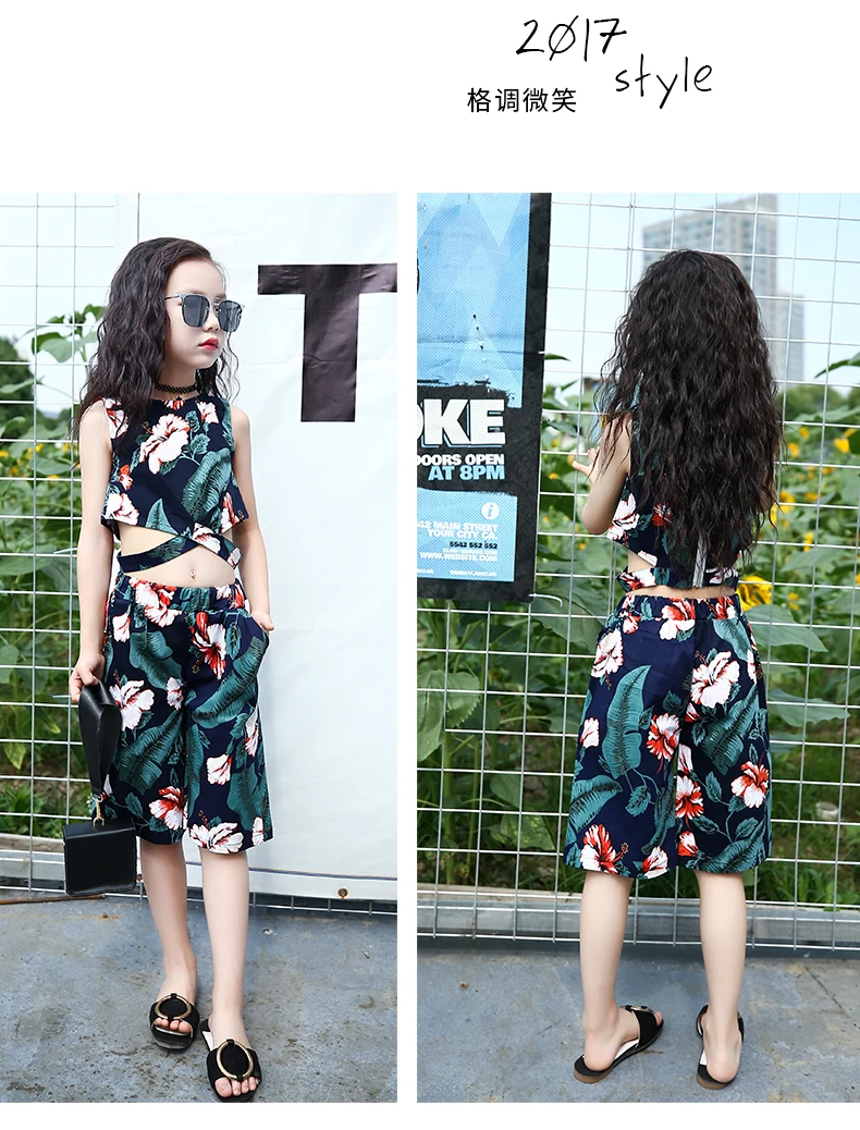 Formal de Moda Padrão de Impressão Tops e Shorts Conjuntos de Roupas Adolescente Roupas Meninas Define 2018 Crianças Roupas Crianças 12 Conjuntos de roupas