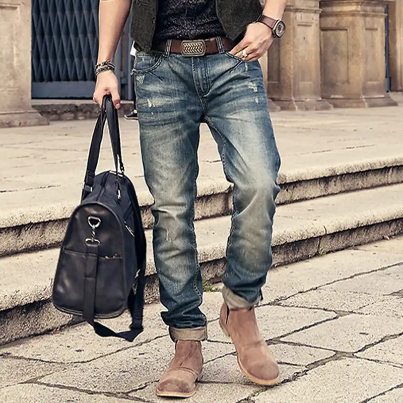Distressed jeans mens slim fit Clearance