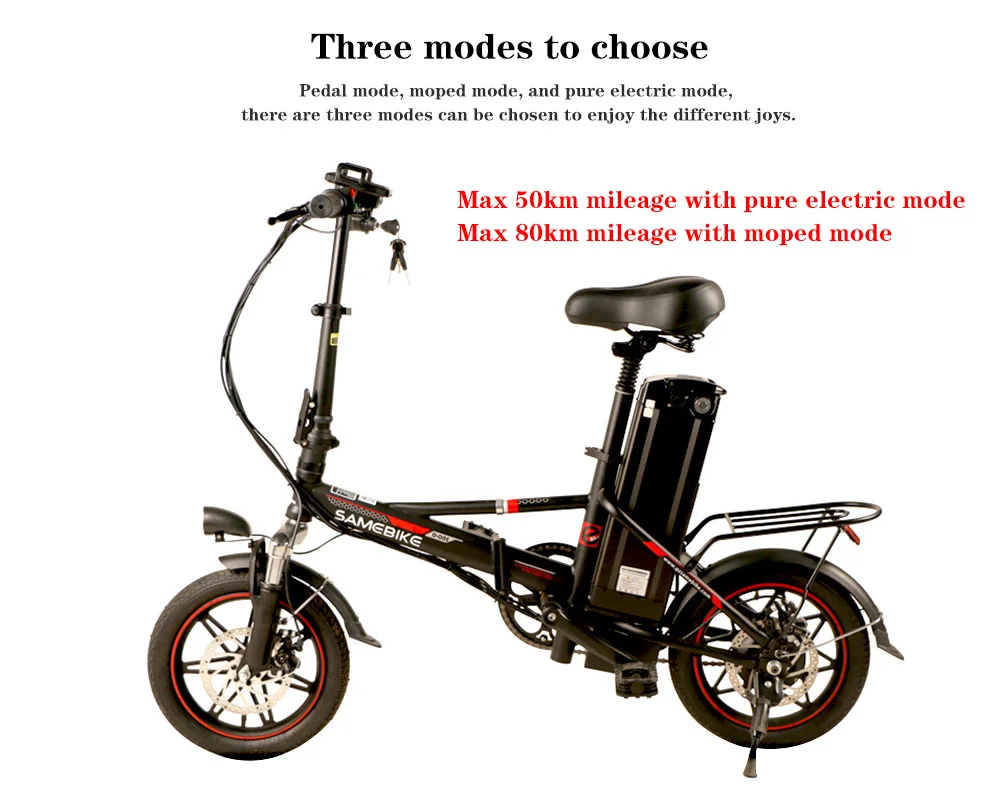 Excellent SAMEBIKE 48V12.5Ah Foldable 14" Electronic Bicycle Off Road Pedal Assist Double Disc Brakes LCD Display USB Aluminium Alloy Bike 4