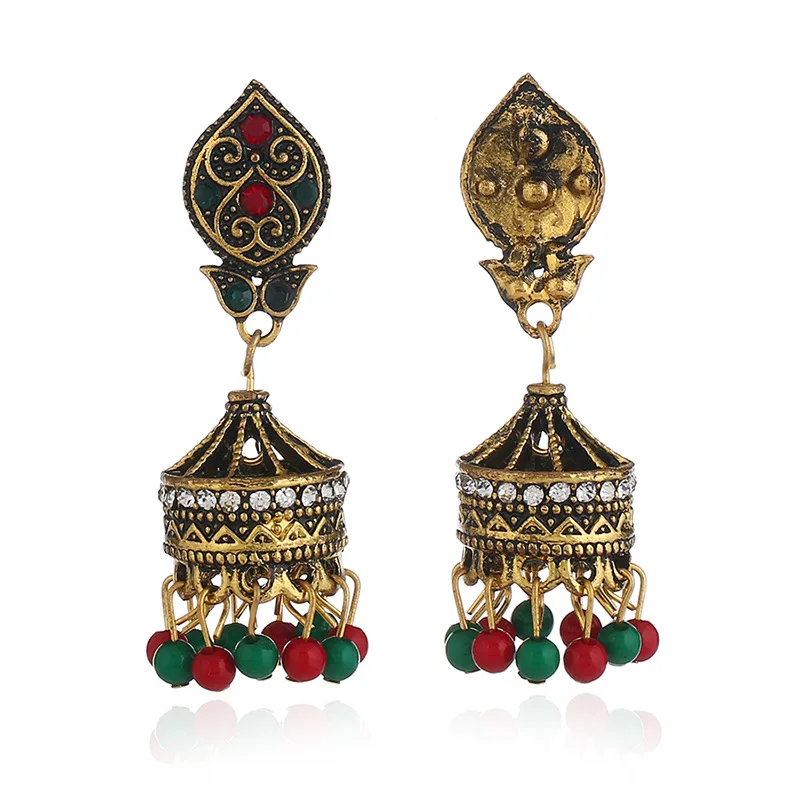 New Earrings Retro National Wind Hollow Carved Bells Alloy Earrings