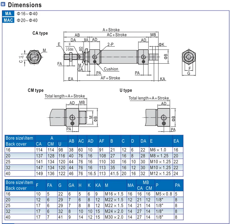 MA16* 175-S-CM MA16-175 серия воздушный гидравлический цилиндр мини воздушный цилиндр 16 мм Диаметр 175 мм ход