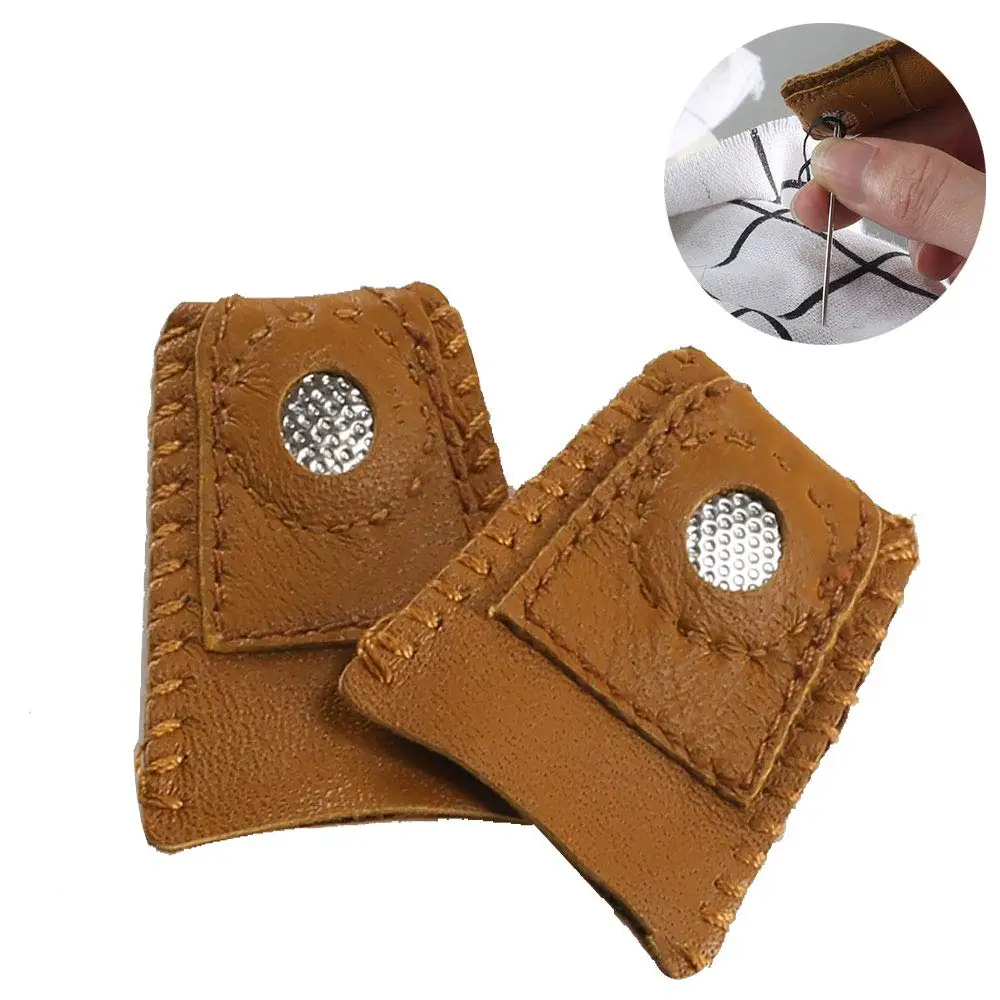 

Leather Coin Thimble Pads Finger Sleeve Protector for Sewing Quilting Embroidery Craft Tool Handmade Needlework M-LSized 2Pack