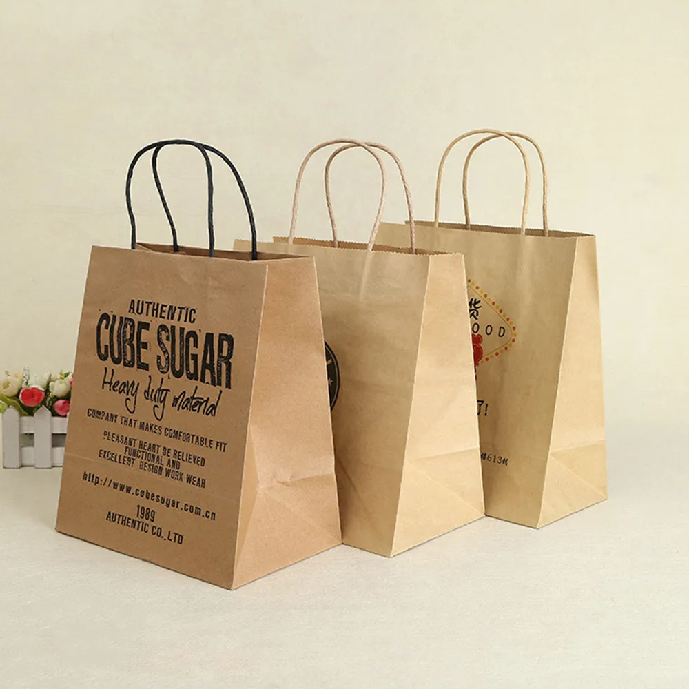 500pcs/lot custom printed logo gift kraft paper bag/Recyclable brown