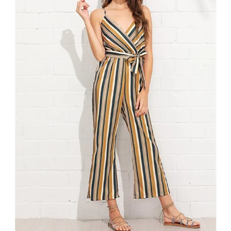Casual Print Rompers Womens Jumpsuit Striped Oversized Playsuit Women Spaghetti Strap Women Clothes 2022