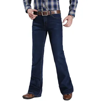 

2019 Winter Plus Velvet Jeans Boot-Cut Stretch-Pants Flared Mens Fashion for Leg-Fit Classic Denim Male