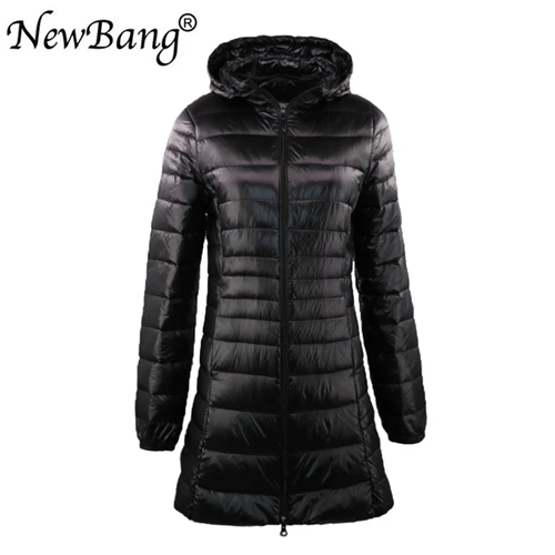 Бренд NewBang, 7XL, 6XL, женское длинное теплое пуховое пальто, женский ультра легкий пуховик с сумкой, женские пальто, длина до бедра - Цвет: Black