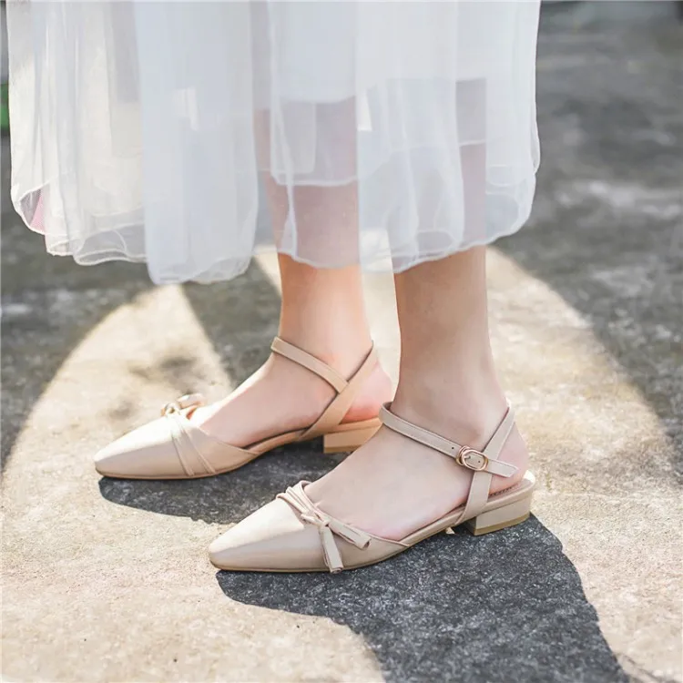 Cuir Neuf Cheville Sandales Faible Beige À D'été Sangle Décontractées Talons Pxelena Chaussures Dames Réel apricot Confortable Femmes En 2019 Flambant Véritable Bowknot 7f8Oqwp