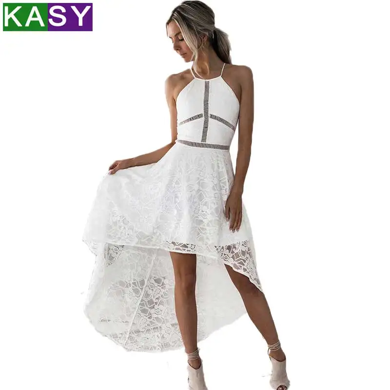 

white elegant women dress summer 2018 casual off shoulder strap long beach dress robe dentelle blanche bohemian lace dresses