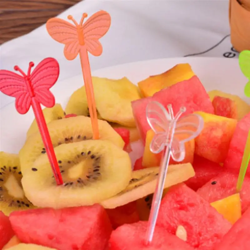 200pcs Disposable Plastic Picks Butterfly Shape Fruit Toothpicks Sandwich Appetizer Cocktail Sticks Party Supplies (Transparent)