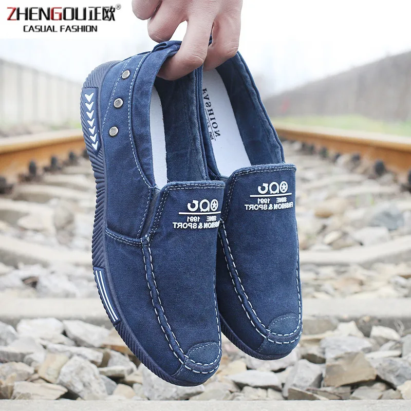 

zhengou Summer Men Running Sport Denim Canvas Shoes Sneakers Athletic Slip On Walking Loafers Male Zapatillas Hombre Deportiva