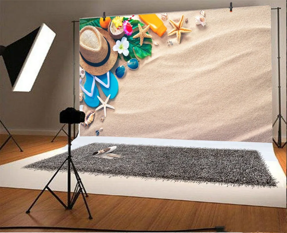 Laeacco Summer Beach Sands Starfish Shells Hat Baby Photography Backgrounds Customized Photographic Backdrop For Photo Studio