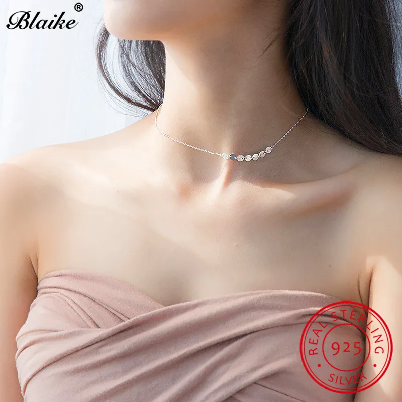 

Blaike Minimalist 925 Sterling Silver Small Round Short Clavicle Chains Necklaces For Women Sequins Necklace Beach Fine Jewelry