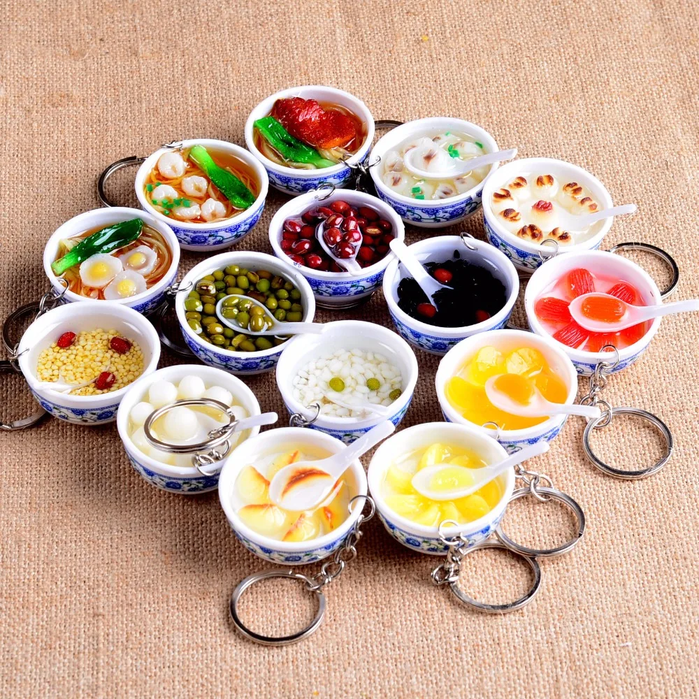 

Creative Chinese Simulation Food Mini Pendant Fun Key Chains Resin Noodle Metal Key Ring Keychains for Woman Mn Funny Jewelry