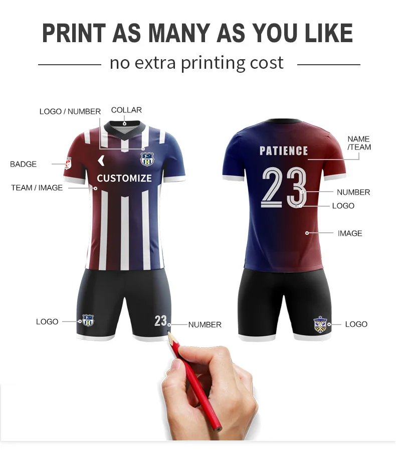 Camiseta de futebol personalizado impressão sublimação completa