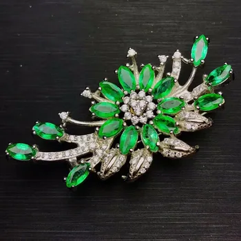 

Natural emerald brooch, Colombian emerald, precious gemstone, dual-use style, 925 silver quality