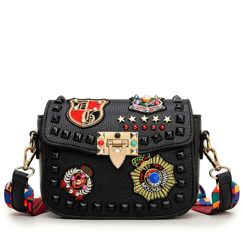 

Fashion Color Rivet Design 2019 Women Pu Leather Bags Embroidery Metal Stars Shoulder Bags Ladies Shoulder Strap Crossbody Bags