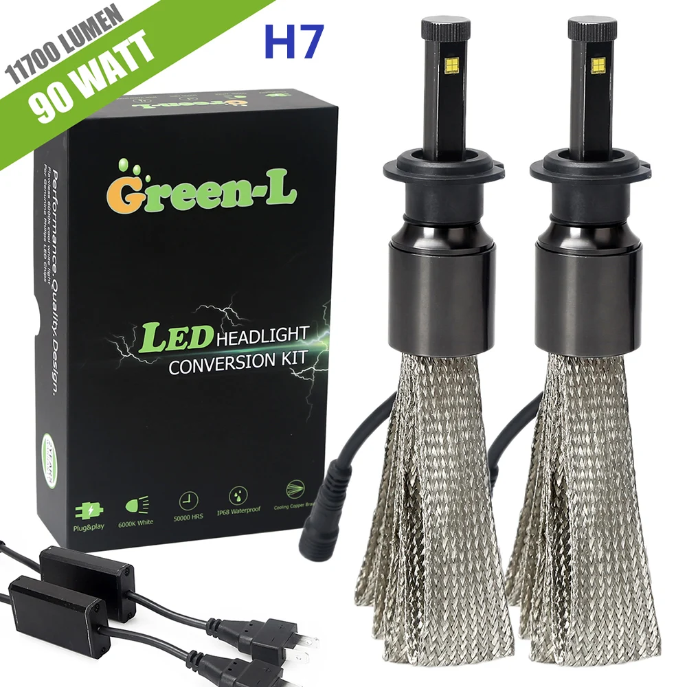 Green L D2S led bulb h7 LED Car Lights 11700lm 90W H1 H3 H4 H11 DS2 880