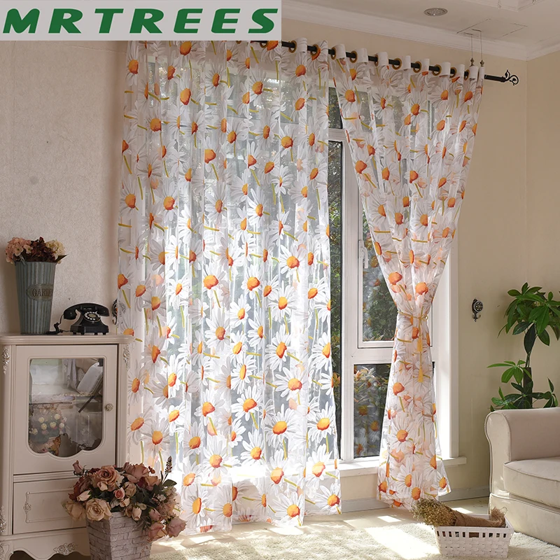 

Modern Printed Sheer Flower Curtains for Bedroom Living Room Kitchen Tulle Sheer Decorative Curtains to the Window Door Curtain