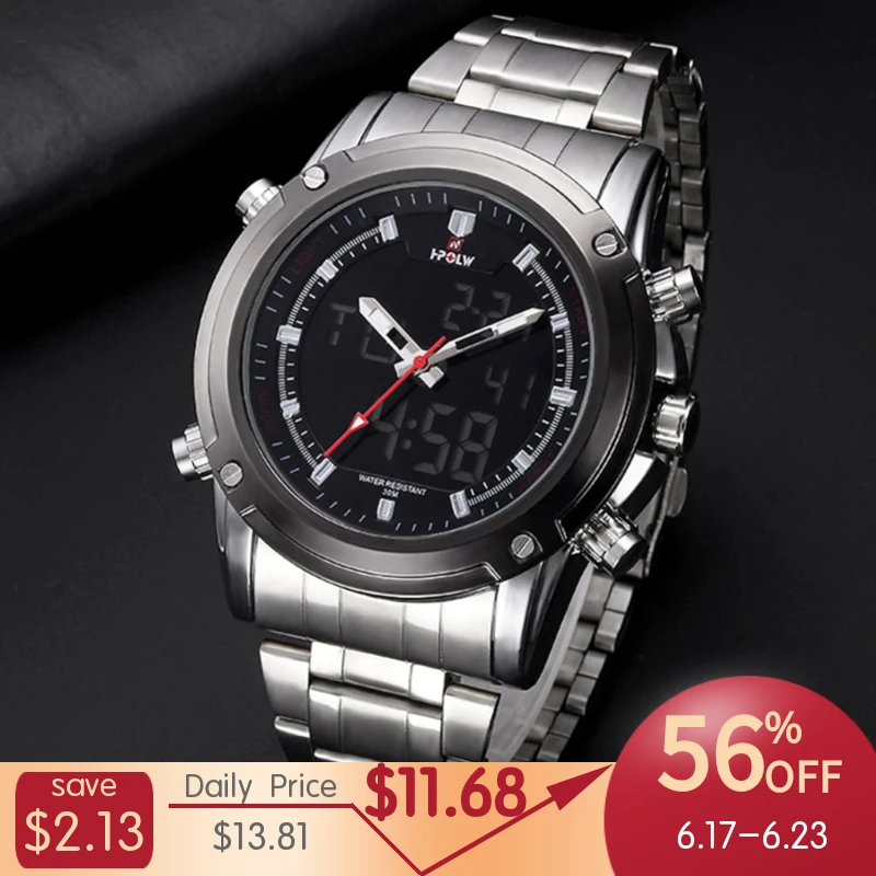 

HPOLW Men Sports Watches Electronic Large Watch Stainless Steel Fashion LED Digital Wristwatches Male Clock Relogio Masculino