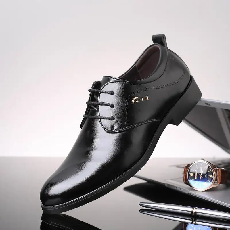 ERRFC Hot Fashion Men Black Wedding Shoes Trend Round Toe Lace Up PU ...