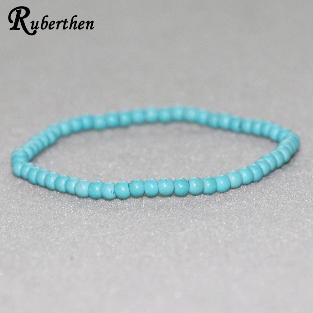 

Ruberthen 2018 New Design Blue Turquoises Bracelet 4 mm Natural Stone Bead Bracelet Mini Gem Stone Energy Bracelet