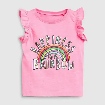 

2019 Summer Children Clothes Boys and Girls 2- 7T Cotton Short Sleeved T-shirts Happiness is a rainbow printed tops