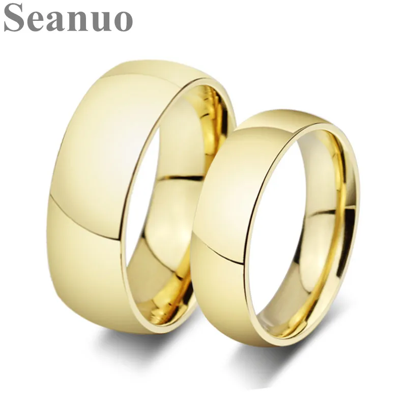 

Seanuo Simple Wedding Rings For Women Men Gold-Color Stainless Steel Fashion Lover's Jewelry USA Size