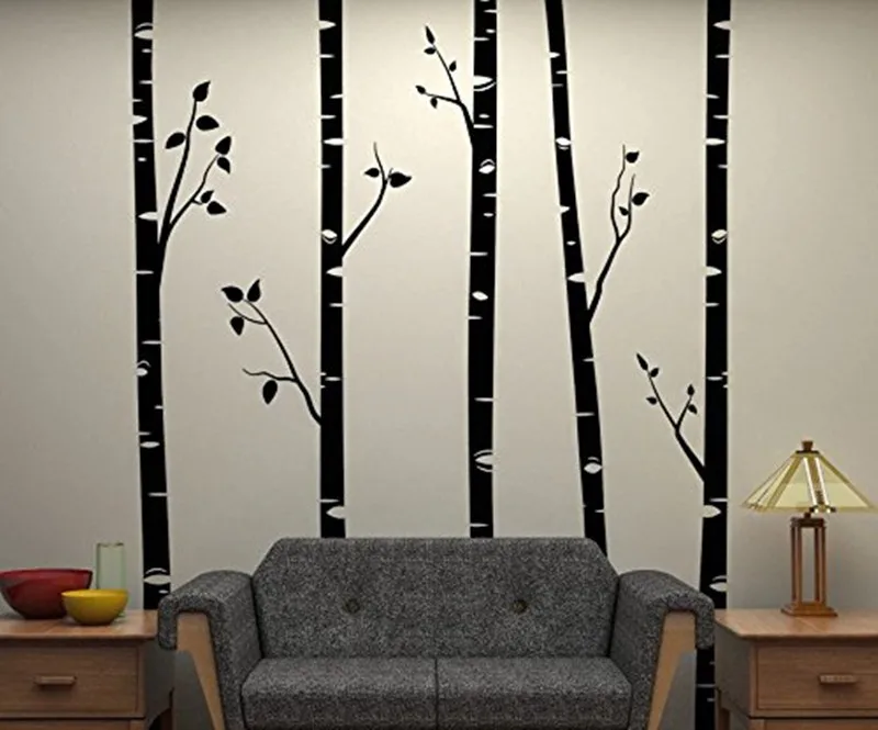 Уникальные 5 березовых деревьев с наклейки на стену ветки подгонянный цвет Декор Гостиная дети обои Высококачественная роспись 641C