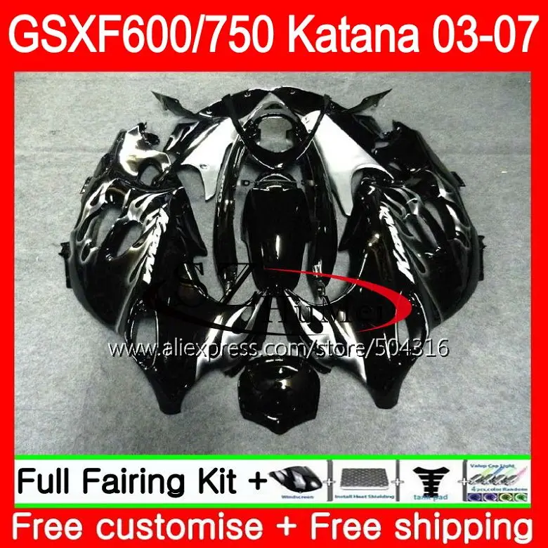 Корпус для SUZUKI KATANA GSX750F GSXF 750 600 Silver flames 34SH7 GSXF600 03 04 05 06 07 GSXF750 2003 2004 2005 2006 2007