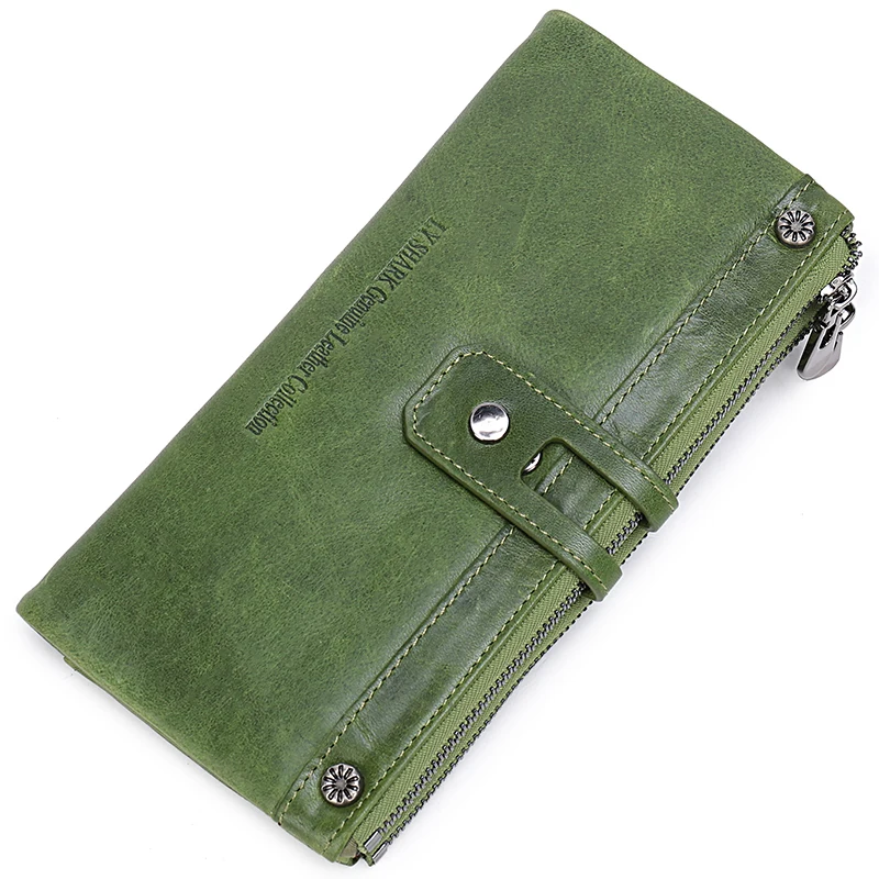 LY.SHARK Genuine Leather Wallet Women Coin Purse Lady Wallet Female Credit Card Holder Clutch Bag Money Long Wallet Phone Green - Цвет: Green B