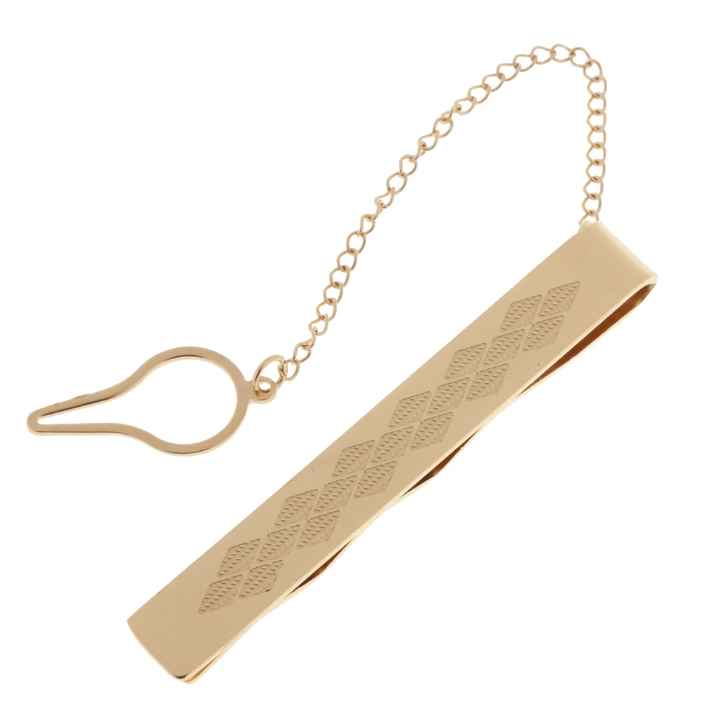 Stainless Steel Necktie Slid Pins With Chain Business Party Fashion Pinch Tie Clasp Jewelry