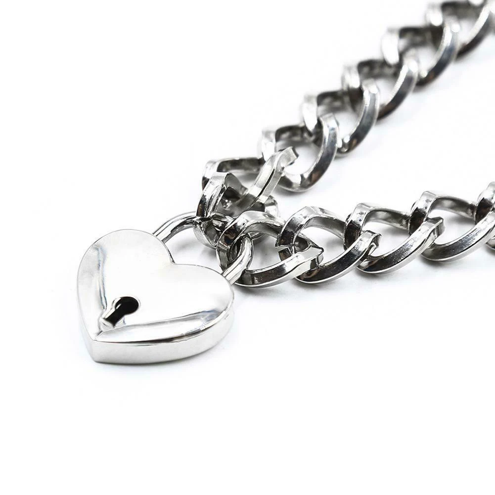 New Silver Color Metal Collars Neck Pet Play Heart-Shape Padlock Metal Necklace For Dog