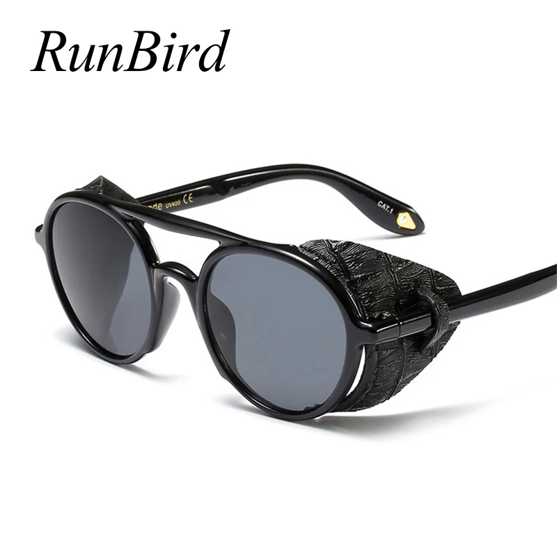 

2024 New Gothic Leather Steampunk Sunglasses Men Women Fashion Cool Thicken Sun Glasses Retro Vintage Shield Eyewear Shades 5395