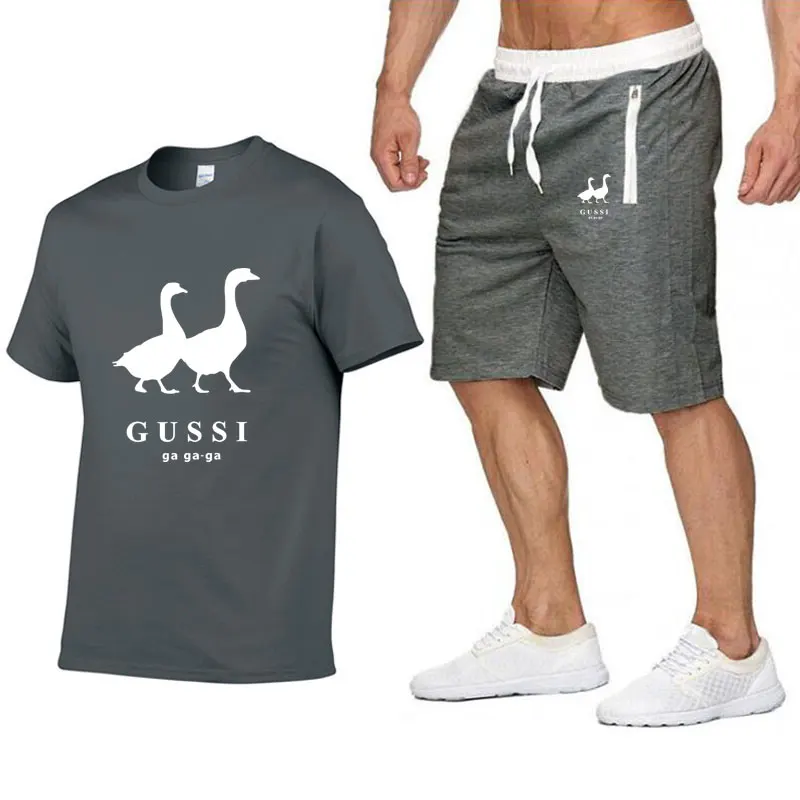 

2019 new Summer men T shirts +Shorts 2piece O neck Short sleeve Men's T Shirt Men Fashion European size Tshirts Casual For Male