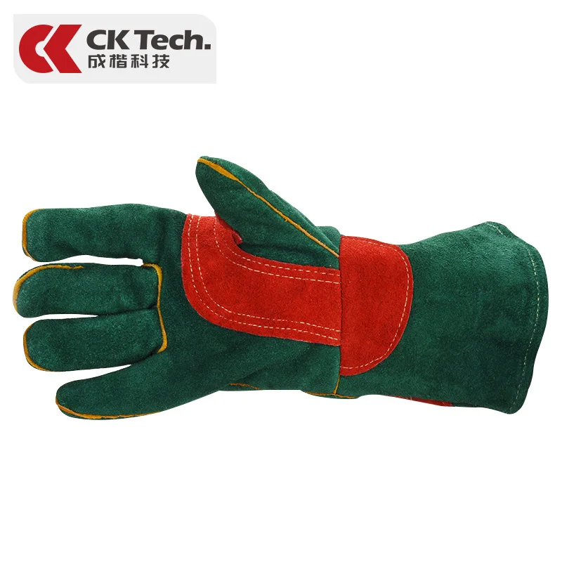 CK Tech. зеленые перчатки сварщика Корова Сплит кожа утолщенные огнеупорные сварочные работы защитные перчатки термостойкие