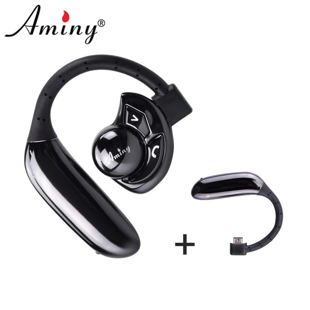 Aminy Black Headset UFO Bluetooth 4.1 Earpiece with Microphone Noise Canceling Wireless Handsfree for IPhone Android Devices New |
