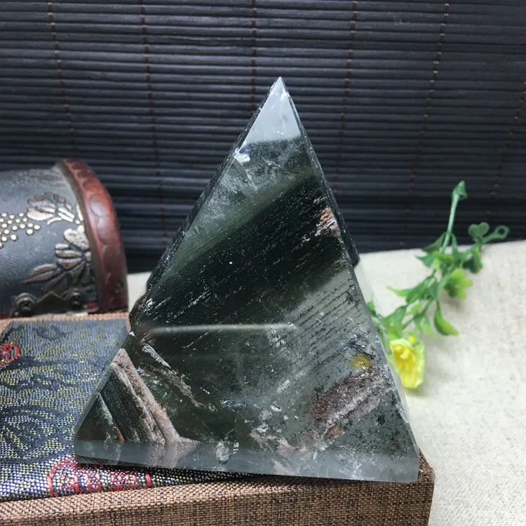 

300g RARE NATURAL GREEN Ghost QUARTZ CRYSTAL PYRAMIDT HEALING