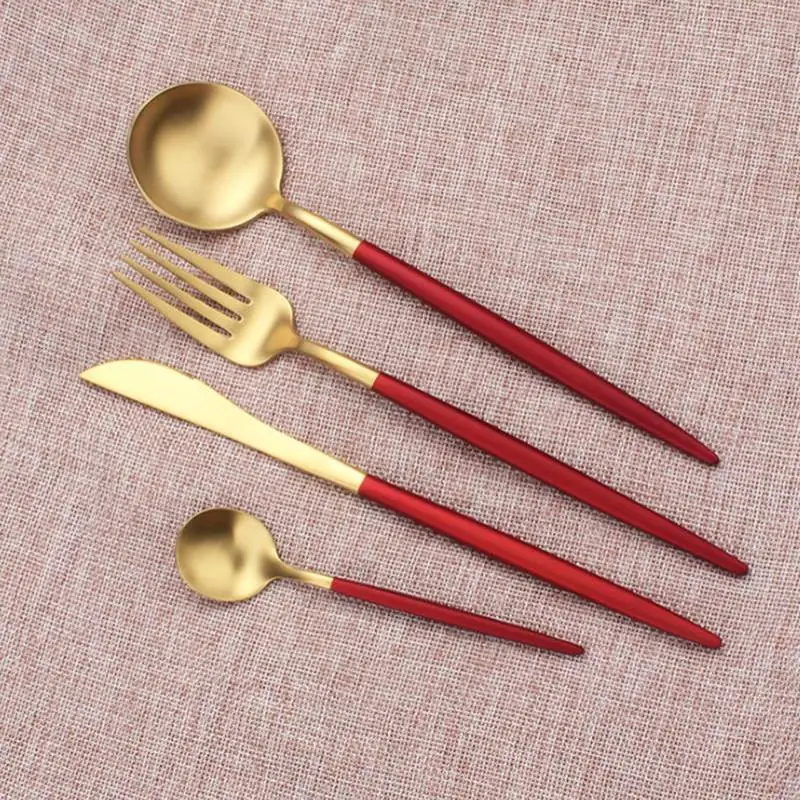 

4Pcs/Set Red Gold Western Cutlery Dinnerware Set 304 Stainless Steel Kitchen Food Tableware Set Knife Fork Spoon Europe Cutlery
